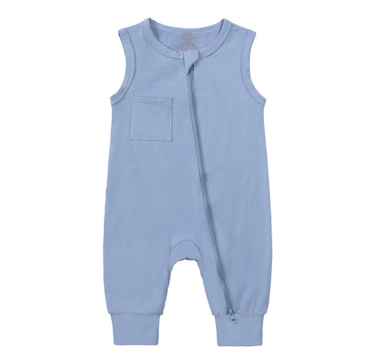 Sleeveless Bamboo Romper Ocean Blue