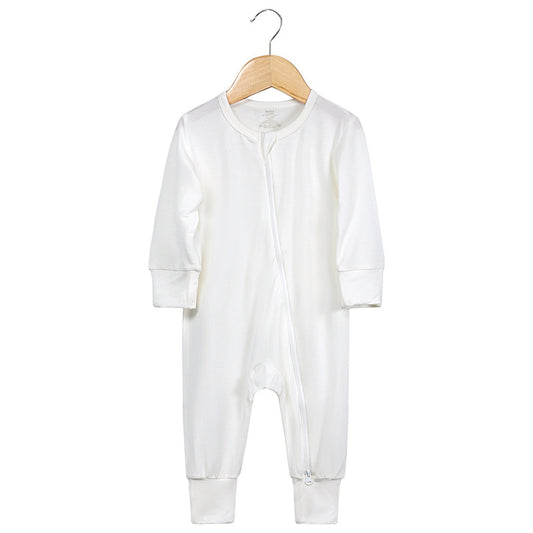 Long Sleeve Bamboo Romper Glacier White