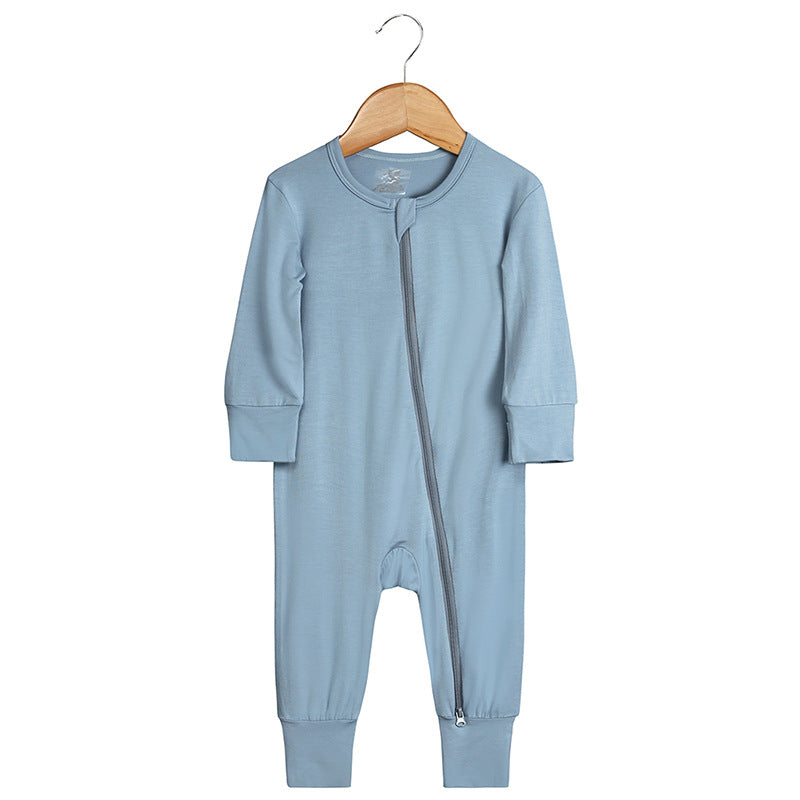 Long Sleeve Bamboo Romper Pacific Blue