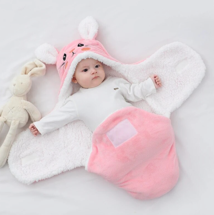 Soft Baby Animal Swaddle Wrap Pink Rabbit